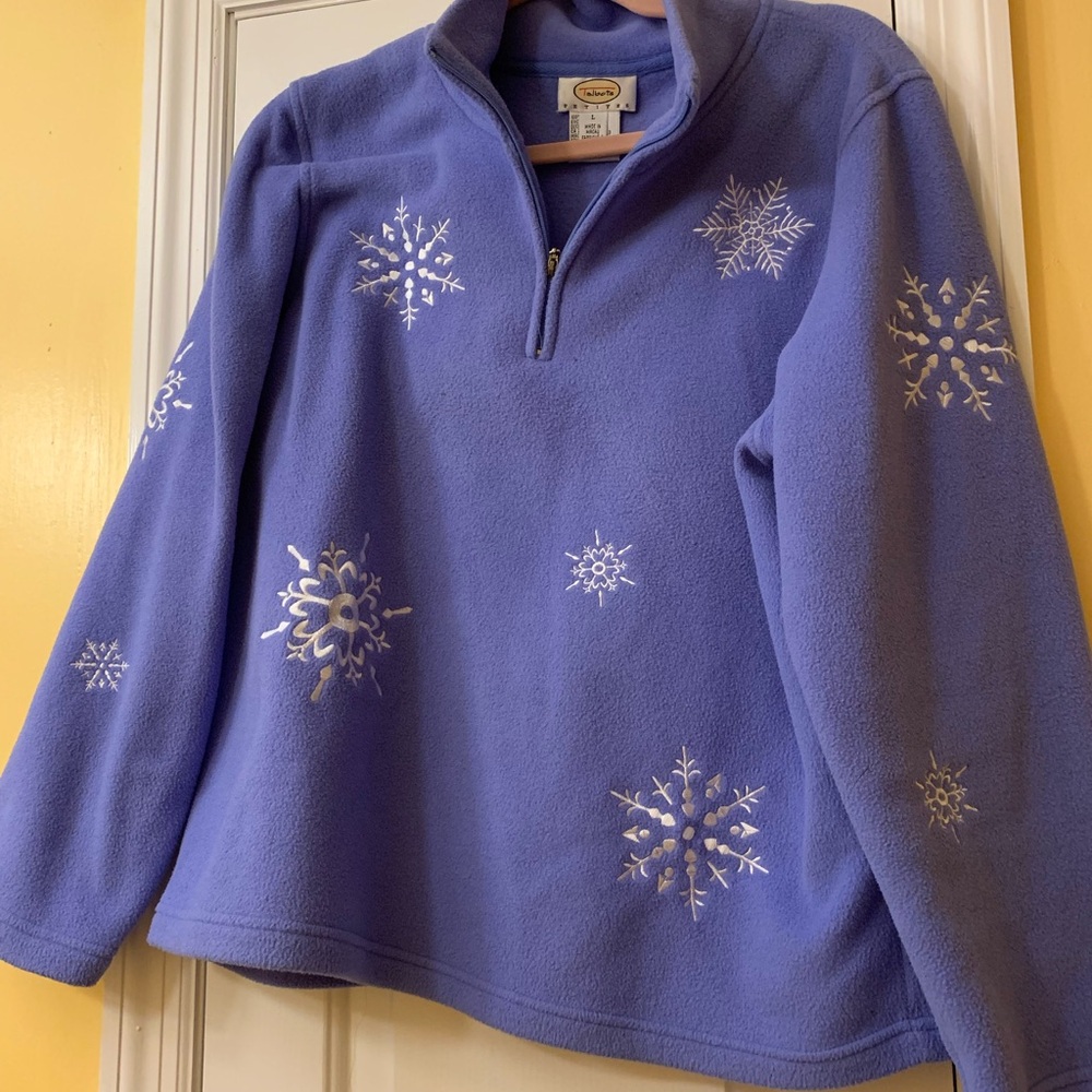 Talbots Blue Snowflake Fleece Pullover